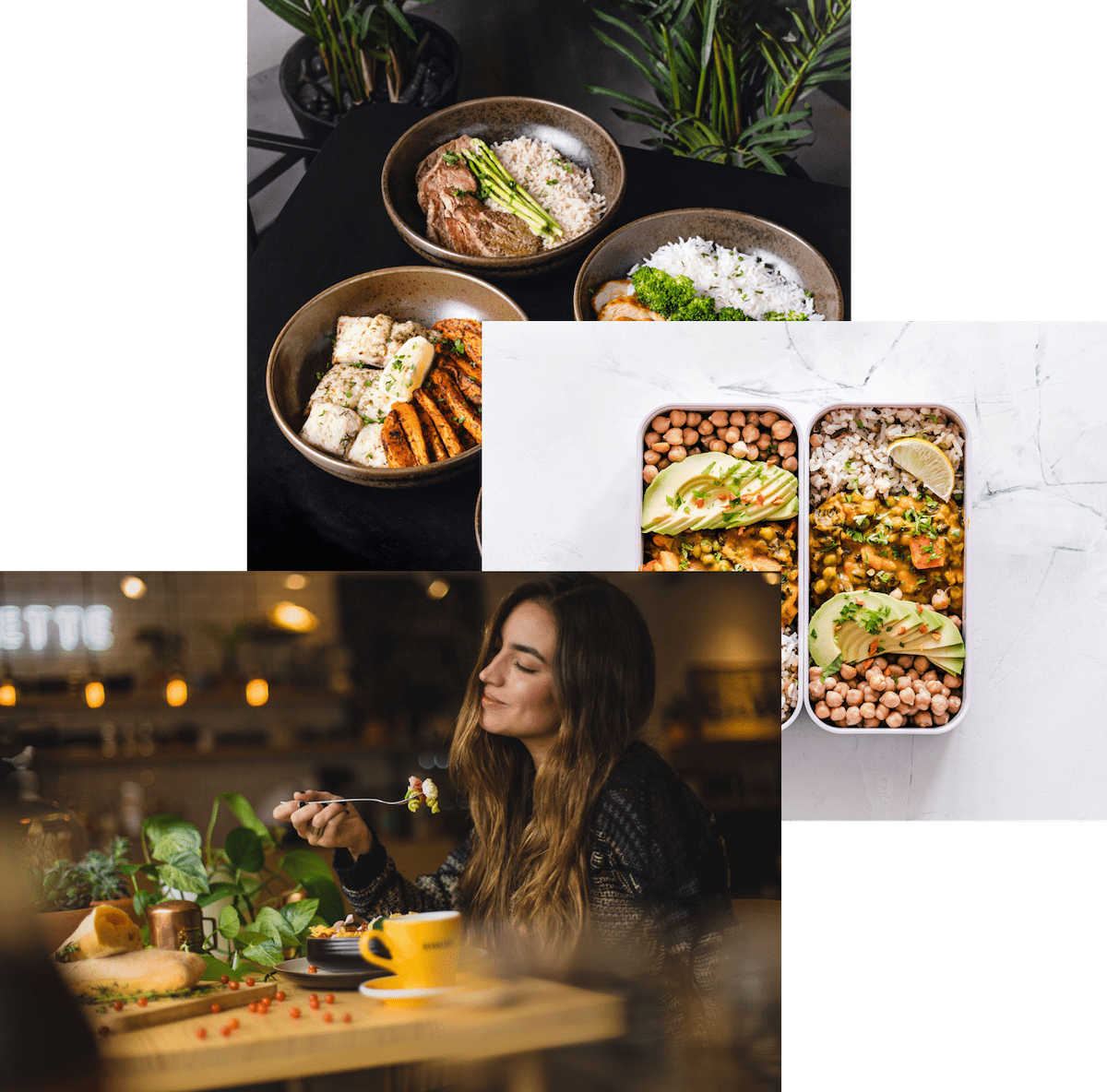 Women enjoying food, meals in storage container, and food bowls on table